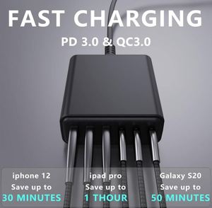 USB C Fast Charger 100W GaN Compact 6 Port GaN <b>Charging</b> Station Portable Wall PD Charger Power <b>Adapter</b> for Samsung Note Galaxy - Product Image 4