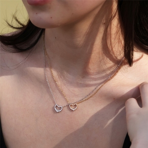 Delicado Collar con Colgante de Corazón, Incrustado con Circonitas Brillantes, Chapado <span class=keywords><strong>en</strong></span> Oro de 18K, Joyería <span class=keywords><strong>para</strong></span> Parejas, Regalo de San Valentín - Product Image 1