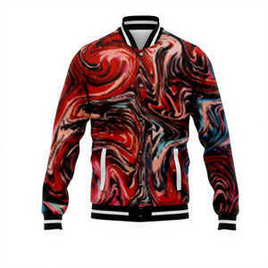 Chaqueta Varsity con Estampado Abstracto para Hombre, Cuello Camisero, Cierre de Botones, Ropa Exterior Informal de Otoño, Manga Regular, Material de Poliéster - Product Image 1