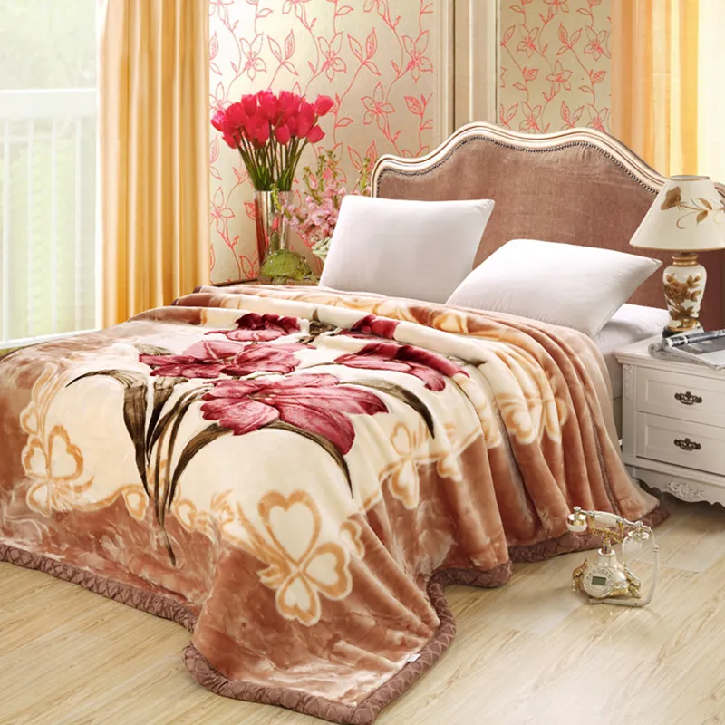 Cheap King Size Flower Mink Winter Sublimation Blanket, Manufacturers Throw Raschel Bed Printed Blanket