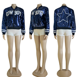 Women's Fall Winter Cowboys Long Sleeve Short Blazer Open Front Party Blouse Sequin Embroidered Quilted <strong>Coat</strong> Bow Collar <strong>Zipper</strong> - Product Image 4