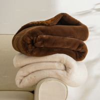 Couverture en fausse fourrure de lapin lisse marron chocolat, taille personnalisée, avec revers en flanelle, pour la décoration de la maison, cadeaux pour femmes