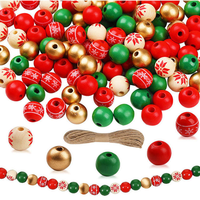 Ensemble de perles en bois de Noël rondes et colorées pour la décoration, à faire soi-même