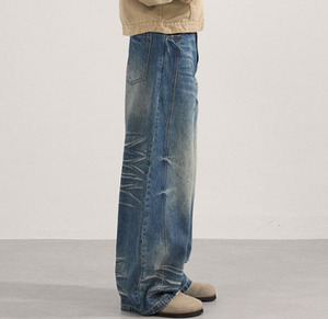 Vintage moda lavaggio neve blu sbiadito Machete di alta qualità Streetwear ampio baffo Denim personalizzato Logo <span class=keywords><strong>uomo</strong></span> Casual a gamba larga <span class=keywords><strong>Jeans</strong></span> - Product Image 4