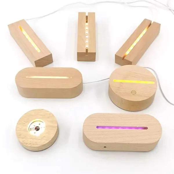high quality LED wood base lamp USB button night light wooden base LED holder warm light 7 colors
