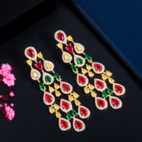 Boucles d'oreilles chandelier de mariée en plaqué or 18 carats, triple couleur, en zircon cubique taillé en poire, pendantes pour femmes, bijoux de fête de mariage