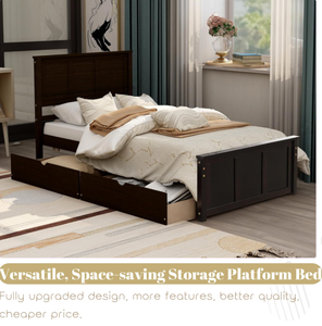 Cama con Cajones, Estructura de Cama de Plataforma de Madera con Cabecera y Piecera, Cama Capitán de Madera para Niños, Niñas, Adolescentes, Color Espresso - Product Image 3