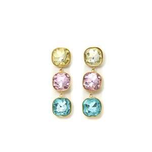 Boucles d'oreilles pendantes tendance en acier inoxydable 316L plaqué or PVD, durables, résistantes, avec cristaux multicolores - Product Image 1