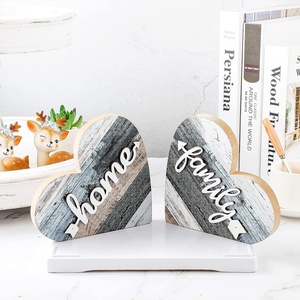 2 Pcs Panneau Rustique en Bois Love Home Signe de Table en Bois en Forme de Coeur Plaque Familiale Farmhouse Buffalo Plaid - Product Image 2