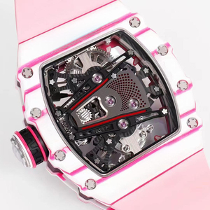 Montre mécanique squelette tourbillon résistante aux chocs TPT Tonneau en quartz rose pour homme, ultra-légère, de luxe, avec bracelet en caoutchouc - Product Image 3