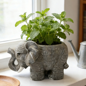 Resin <b>Elephant</b> Flower Pot Cute Animal Design Desktop Plant Planter Outdoor Garden Decoration - Product Image 1