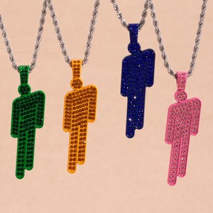 Nuevo collar con colgante de circonita estilo hip hop de Billie Eilish, diseño de cabeza torcida, accesorio de moda Q4 - Product Image 1