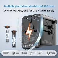 Adaptateur de Voyage Universel Multi-Pays 70W GaN Chargeur Rapide avec Câble Multifonctionnel en PC Ignifuge Sans Ports