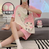 Piyama Wanita Baru dengan Pinggang Elastis untuk Musim Panas, Motif Garis Eksplosif, Lengan Pendek, dengan Bantalan Dada, Setelan 2 Potong untuk Bersantai