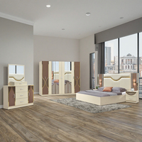 Ensemble de chambre à coucher moderne de luxe, taille king-size, 5 grands tiroirs de rangement, tête de lit beige brillante éclairée, pour villa, maison, hôtel, appartement