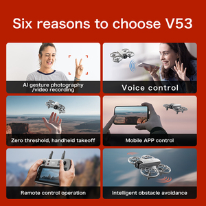 Drone aérien V53 avec évitement d'obstacles, fonction Suivez-<span class=keywords><strong>moi</strong></span>, contrôle <span class=keywords><strong>par</strong></span> application, manévres acrobatiques, télécommande 2.4G, quadricoptère 4 axes, jouet RC d'intérieur WiFi - Product Image 5