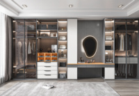 Système de dressing modulaire sur mesure avec éclairage LED, portes en panneaux mélaminés et coiffeuse intégrée – Style minimaliste