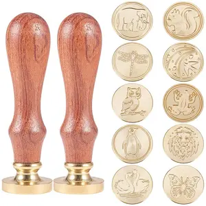 Wax Seal Stamp Flower Universe Theme Sealing Stamps Kit Heads with Wood Handle Retro 25mm Removable Brass Envelope Invitation