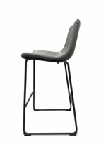 Tabouret de bar moderne en cuir PU gris avec pieds en métal noir, chaise haute nordique rembourrée pour café, hôtel, bar, pub, restaurant