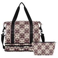 Tas Koper Desain Ulu Hawaiian Quilt Tahan Air Kapasitas Besar Set Tas Gym 2 PCS Tas Duffel Perjalanan Portabel untuk Wanita