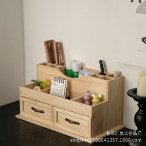 Estante de almacenamiento de madera con cajones, organizador de escritorio con múltiples compartimentos para papelería de oficina y cosméticos. - Product Image 1