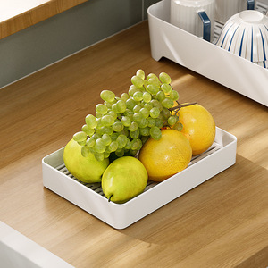 Yimijia Double Layer Drain <b>Tray</b> Rectangular <b>Plastic</b> Quick Dry For Cups Tableware Fruit Home Coffee Tea <b>Tray</b> L Size White - Product Image 3