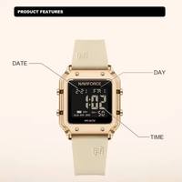 NAVIFORCE Jam Tangan Digital Multifungsi Jam Tangan Modis Wanita Tampilan Waktu Tanggal Minggu Tali Silikon Jam Tangan Wanita Tahan Air