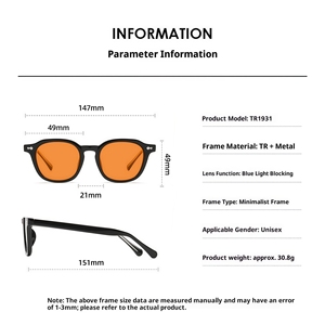 Lentes Naranjas OEM TR90, Gafas de Alta Calidad con Armazón Cuadrado, 100% al por Mayor, Bloqueo de Luz Azul, Ligeras, Modernas, Unisex - Product Image 3