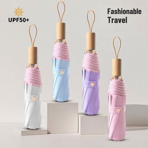 Sombrilla Plegable de Madera Sólida con Mango de Madera, Protección UV y Recubrimiento de Color, Directo de Fábrica - Product Image 1