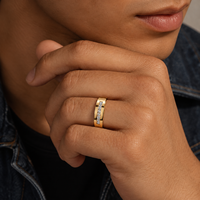 Bague pour homme en or 14K 18K avec 8 diamants taille princesse de 0,5 carat au total, bande de 4 mm, diamant cultivé en laboratoire, alliance de mariage