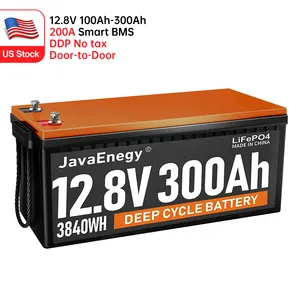 美国库存Lifepo4电池12v锂电池12.8v 100Ah 200Ah 300Ah智能Lifepo4电池组，适用于48v太阳能存储Lifepo4