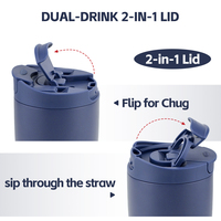 Gobelets isothermes réutilisables à double paroi de 12 oz avec logo personnalisé, en acier inoxydable avec revêtement en poudre, tasses à café 2 en 1 avec couvercle