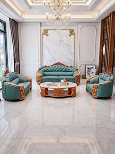 Set di Divani ZBS in Legno di Ebano e Vera Pelle, Stile Europeo e Cinese Moderno, Imbottitura in Spugna ad Alta Densità per <span class=keywords><strong>Soggiorno</strong></span> di Villa - Product Image 2
