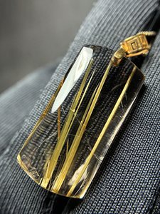 Colgante de Cuarzo Rutilado Dorado Natural para Mujer, Hombre, Regalo de <span class=keywords><strong>Brasil</strong></span>, Cristal Curativo Reiki de Oro de 18K, Gema de 28mm - Product Image 3