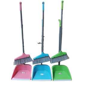 Factory Supplied Home Office Indoor Sweeping Broom Set Long <b>Handle</b> Broom with Dust <b>Pan</b> Stand Dustpan and Broom Set - Product Image 1
