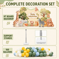 Set Dekorasi Garland Balon Tema Hewan Hutan untuk Pesta Ulang Tahun Anak Pertama dengan Latar Belakang Cetak Digital Modern Safari Hutan KT