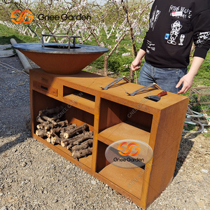 Grande <span class=keywords><strong>Barbecue</strong></span> Extérieur Personnalisé au Charbon de Bois avec Finition en Acier Patiné et Revêtement Poudré et Chariot - Product Image 4