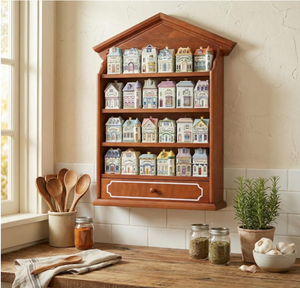 ชั้นวางของติดผนังแบบไม้รักษ์โลกสไตล์วินเทจสำหรับเก็บเครื่องเทศในครัว จุขวดได้ 24 ขวด - Product Image 2