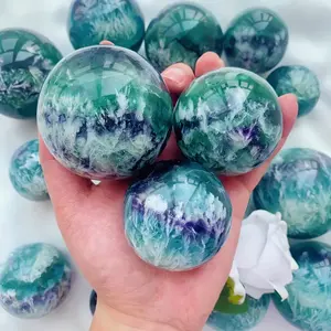 Vente en gros de sphères de cristal de fluorite verte naturelle, plumes de neige, décorations Reiki, Feng Shui - Product Image 3