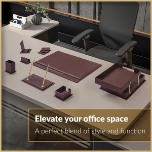 Regalo Business personalizzato bordeaux in pelle sintetica 10 pezzi <span class=keywords><strong>Set</strong></span> di <span class=keywords><strong>Organizer</strong></span> da scrivania forniture per ufficio accessori Desktop <span class=keywords><strong>Set</strong></span> - Product Image 6