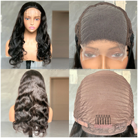 Perruque frontale HD en dentelle, 100 % cheveux humains brésiliens, ondulée, avec baby hair, pré-épilée, sans colle, pour femmes noires – Vente en gros