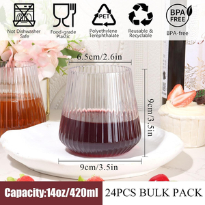 Gobelet rayé en Tritan PET de 14 oz, verres à <span class=keywords><strong>cocktail</strong></span> d'extérieur, verres à vin sans pied en <span class=keywords><strong>plastique</strong></span> robuste réutilisables, à nervures - Product Image 2