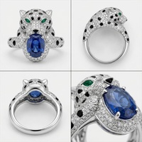Anneaux en argent sterling 925 de marque célèbre, motif léopard, grand saphir bleu, zircone, anneaux classiques pour femmes, bijoux