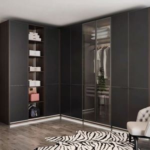 Meuble de vestiaire minimaliste personnalisé noir blanc gris meuble de chambre à coucher en bois fixe haut - Product Image 2