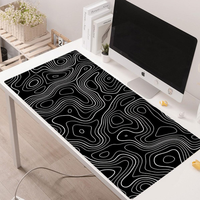 Tapis de souris de jeu XL 80x30cm Grand tapis de souris Base en caoutchouc antidérapante pour clavier Maison Bureau Noir Blanc Ligne topographique