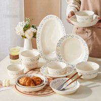 Service de vaisselle en céramique de haute qualité, couleur sous-glaçure, motif mignon, compatible micro-ondes, pour la maison, comprenant des bols, assiettes et bols à soupe