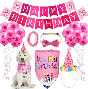 Dog Birthday Bandana Toy Cake Boy Hat Scarfs Flag Birthday Party Supplies Pet Bandana Set Balloon with Cute pet accessories