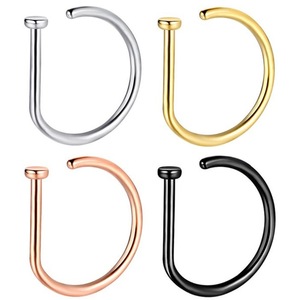 Anneau de nez minimaliste en acier inoxydable 316L en forme de D |   Bijoux de piercing sans soudure pour le nez, pour hommes et femmes |   Anneau de nez factice - Product Image 1