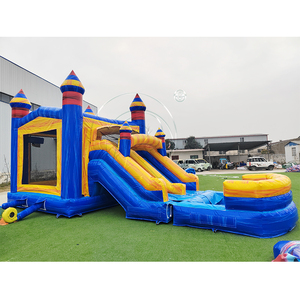 Château Gonflable Commercial Bleu et Jaune à Trois Voies avec Piscine pour Fêtes Estivales et Locations - Product Image 2