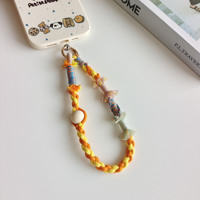 Cordon de cou color block pour iPhone 18, en corde de coton tressée à la main avec perles en bois, dragonne anti-perte, porte-clés et pendentif personnalisable